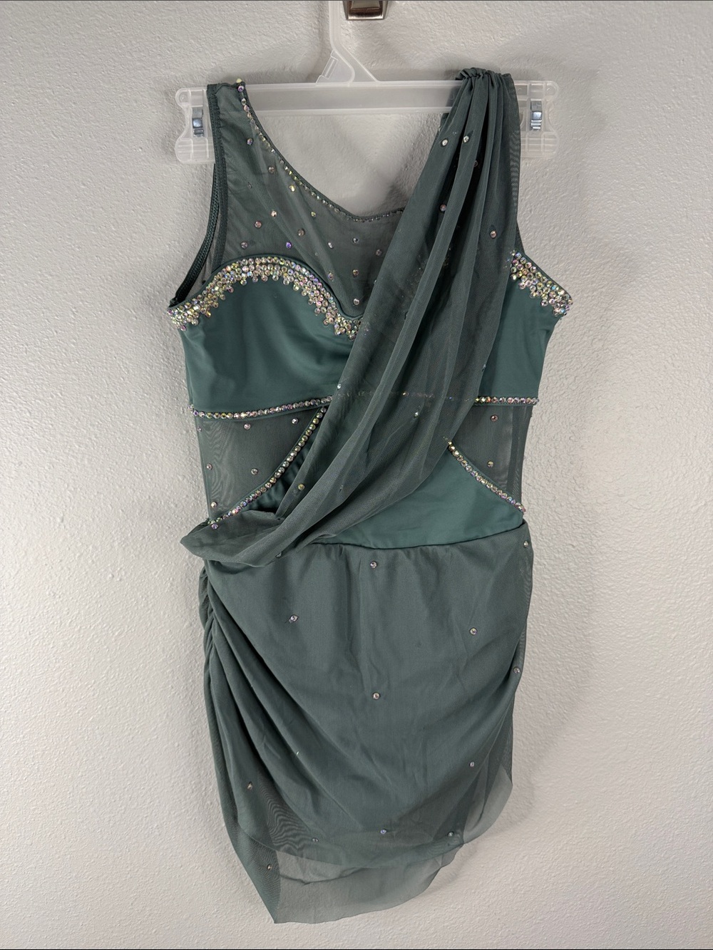 Balera Adult Small Sage Green Dance Costume Rhinestone Mesh Skirt